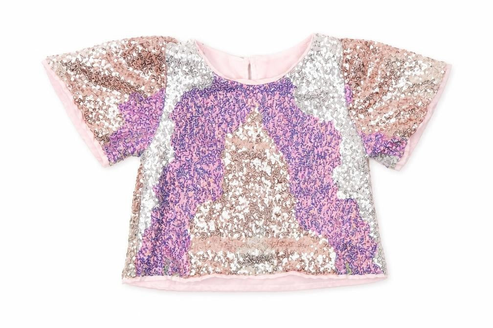 H&M Girls Pink Sequin Cropped T-Shirt 3-4 Years Party Top
