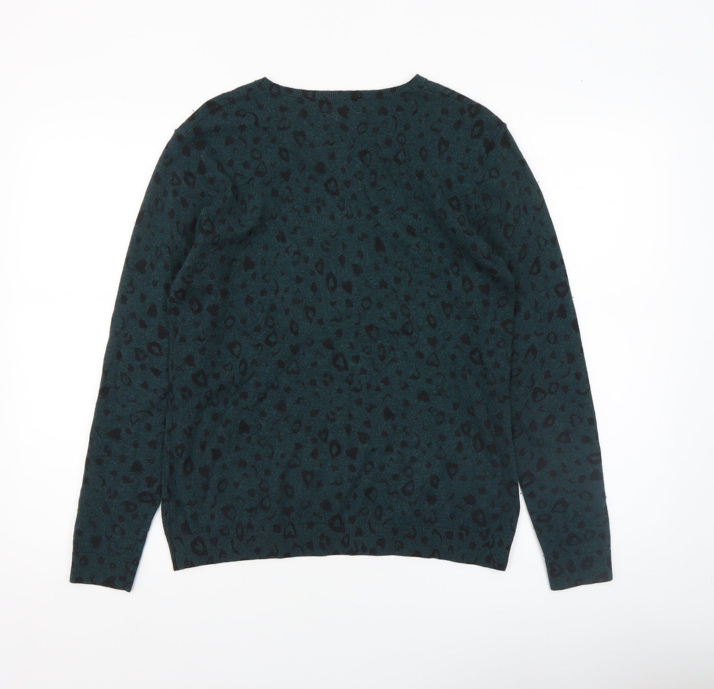 Hush Women's Green Animal Print Wool Blend Crew Neck Jumper Size M
