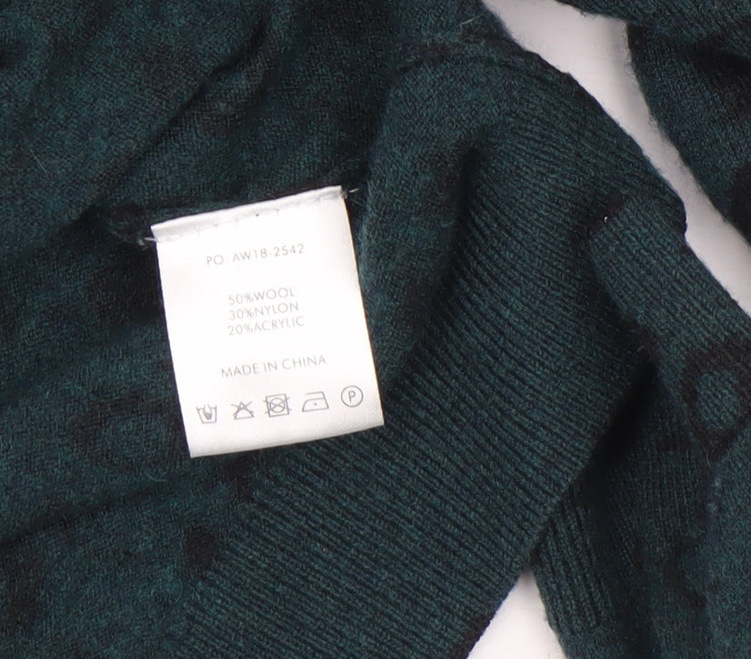 Hush Women's Green Animal Print Wool Blend Crew Neck Jumper Size M