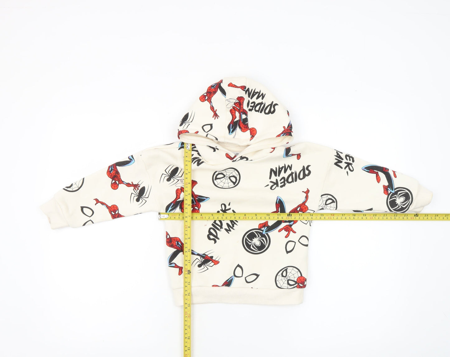 Marvel Spider-Man Boys Beige Pullover Hoodie 3-4 Years Cotton Blend
