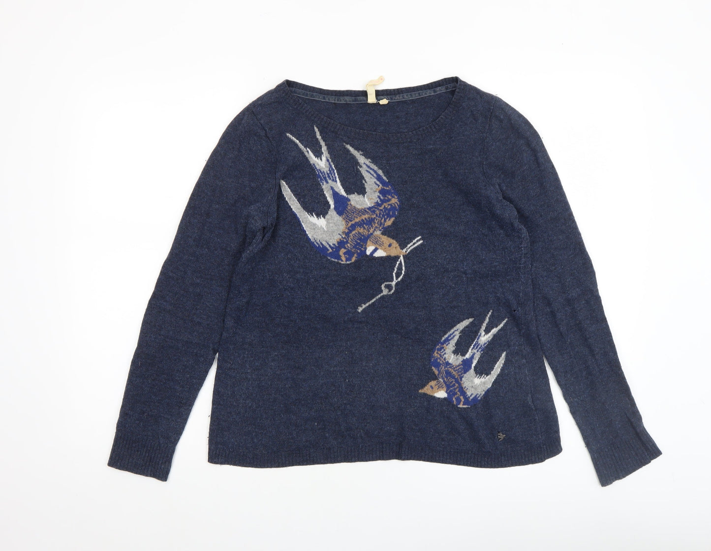 Lulu & Red Women's Blue Bird Pattern Wool Blend Jumper Size M