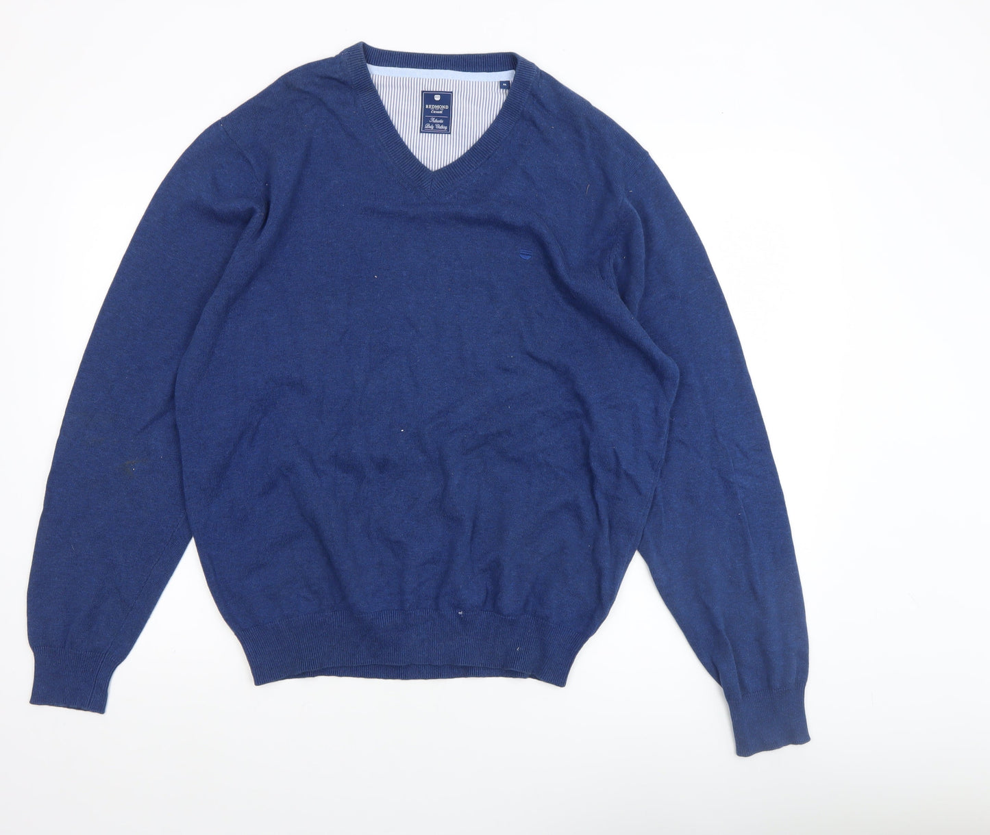 Redmond Men's Blue V-Neck Cotton Jumper Size M Casual Knitwear