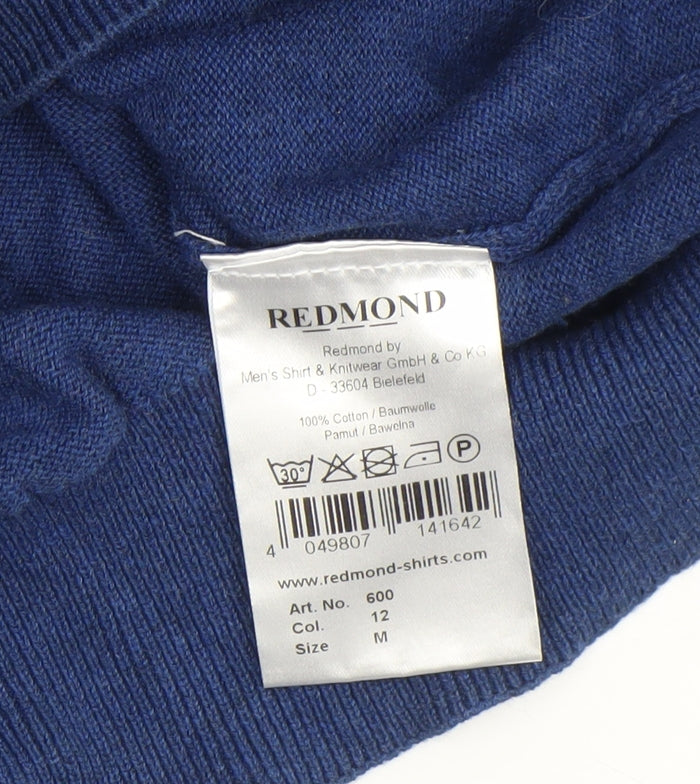 Redmond Men's Blue V-Neck Cotton Jumper Size M Casual Knitwear