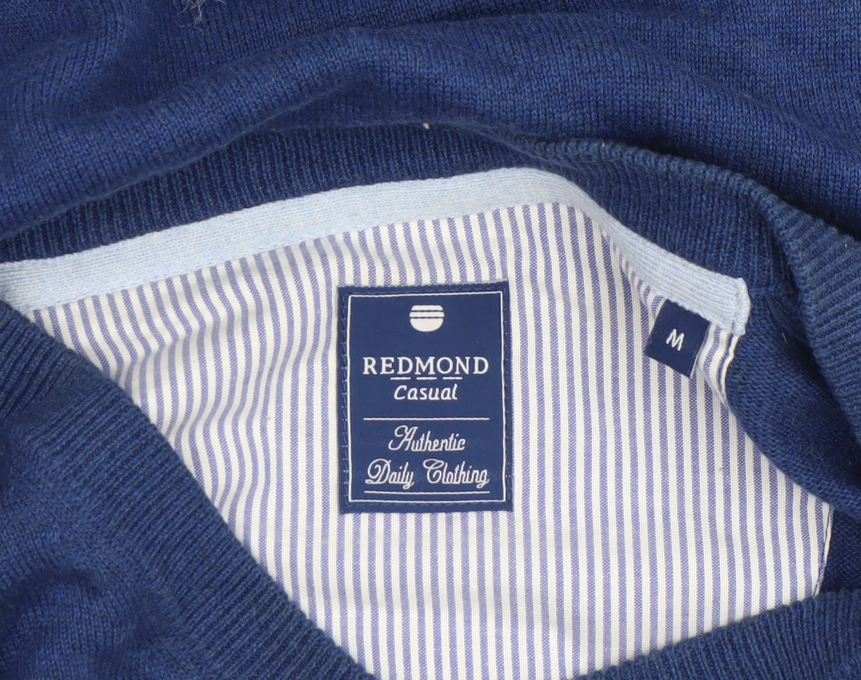 Redmond Men's Blue V-Neck Cotton Jumper Size M Casual Knitwear