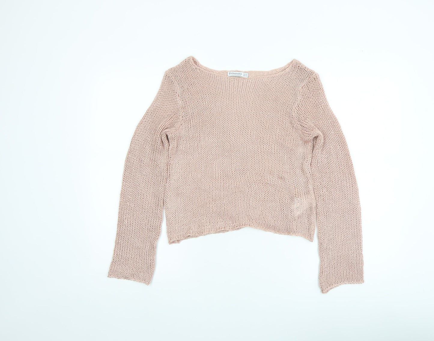 Stradivarius Women’s Beige Chunky-Knit Boat Neck Pullover Jumper XS