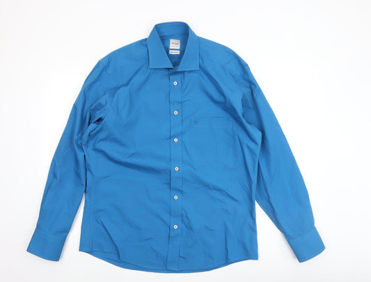 Remus Uomo Men's Blue Slim Fit Long Sleeve Dress Shirt Size 16.5