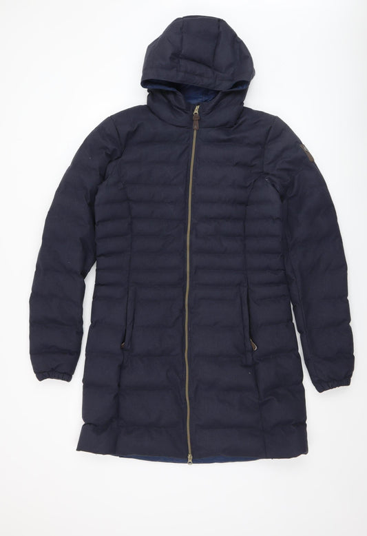 Killtec Women Blue Long Puffer Coat Hooded Size 12 Water Resistant