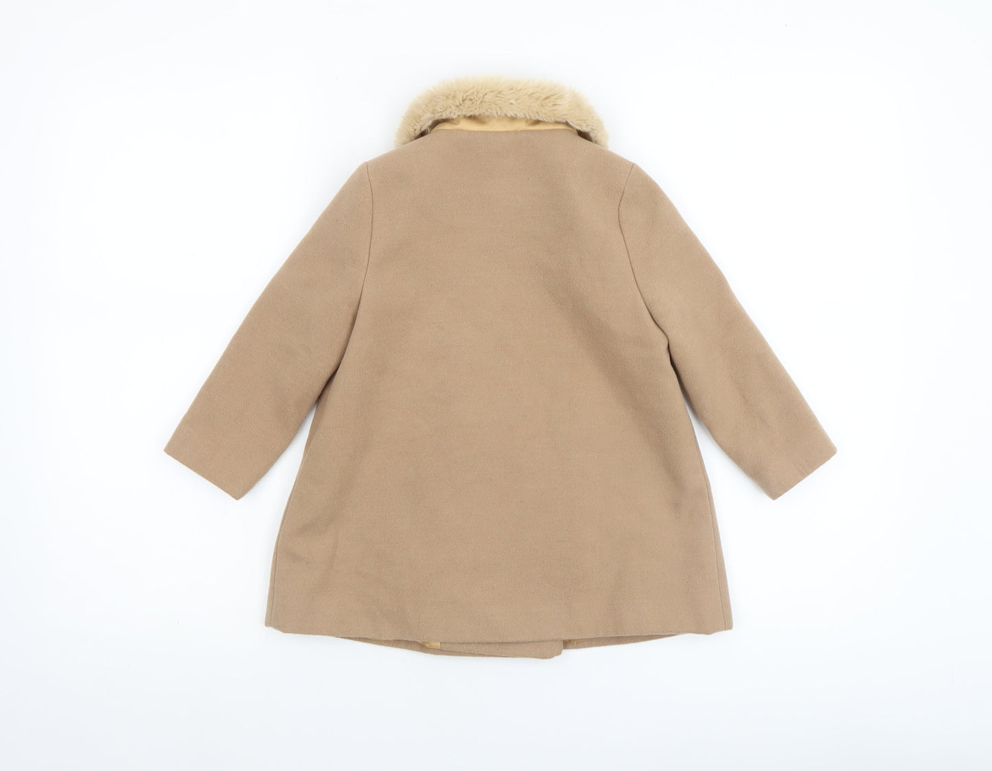 F&F Girls Beige Faux Fur Collar Double Breasted Pea Coat 3-4 Years