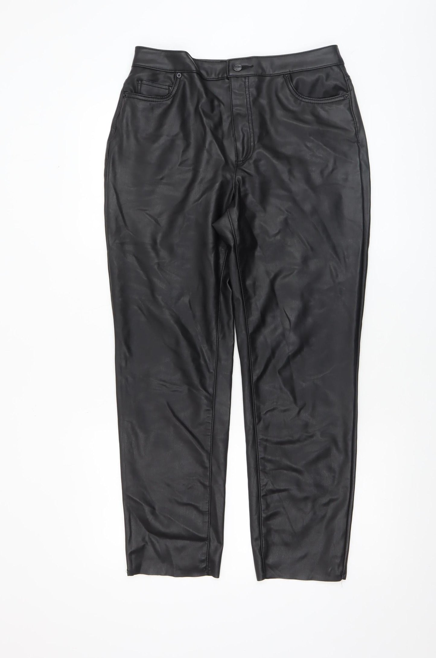 Vero Moda Women’s Black Faux Leather Straight Trousers Size 14