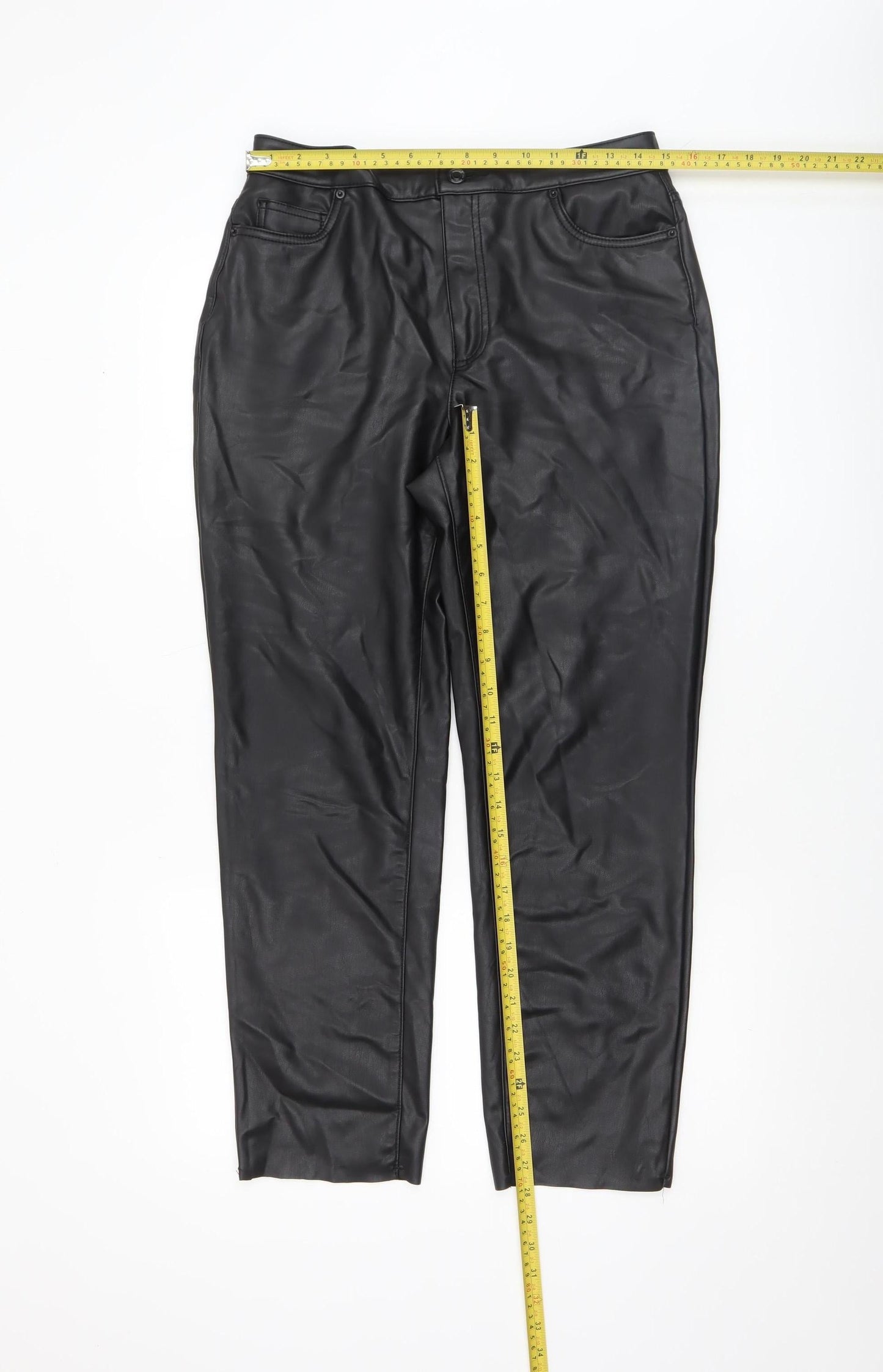 Vero Moda Women’s Black Faux Leather Straight Trousers Size 14