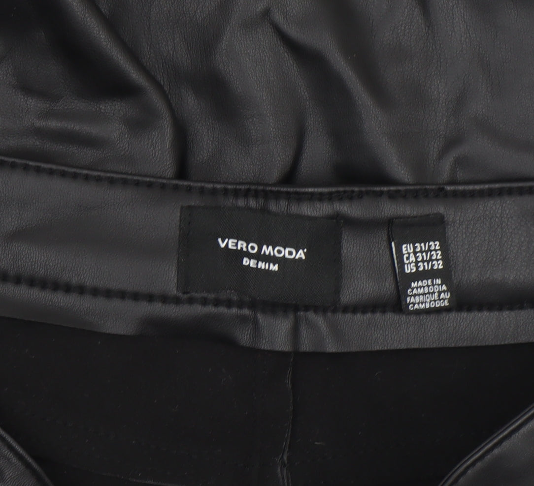 Vero Moda Women’s Black Faux Leather Straight Trousers Size 14