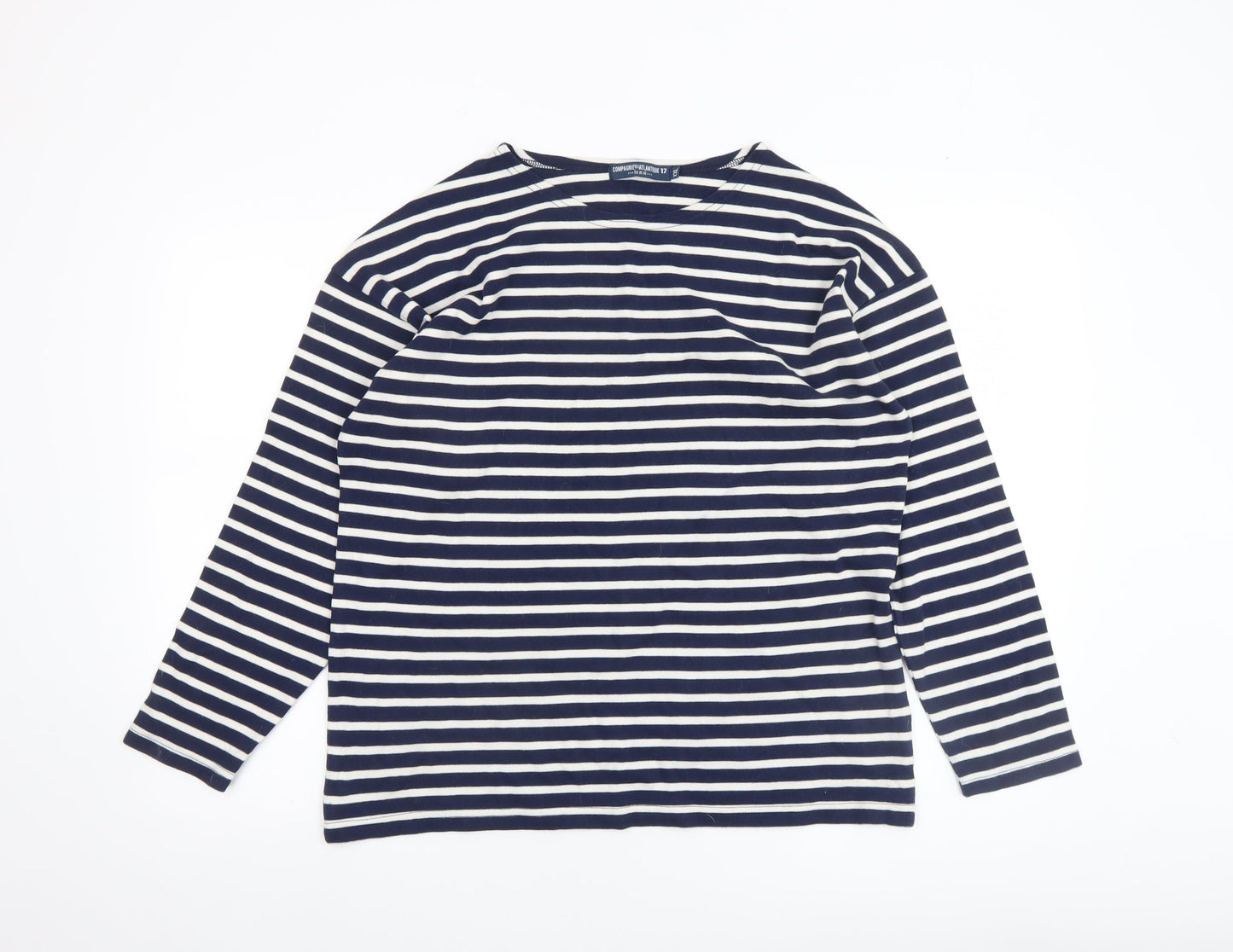 Compagnie de l’Atlantique Women Blue Striped Long Sleeve Cotton Top 2XL