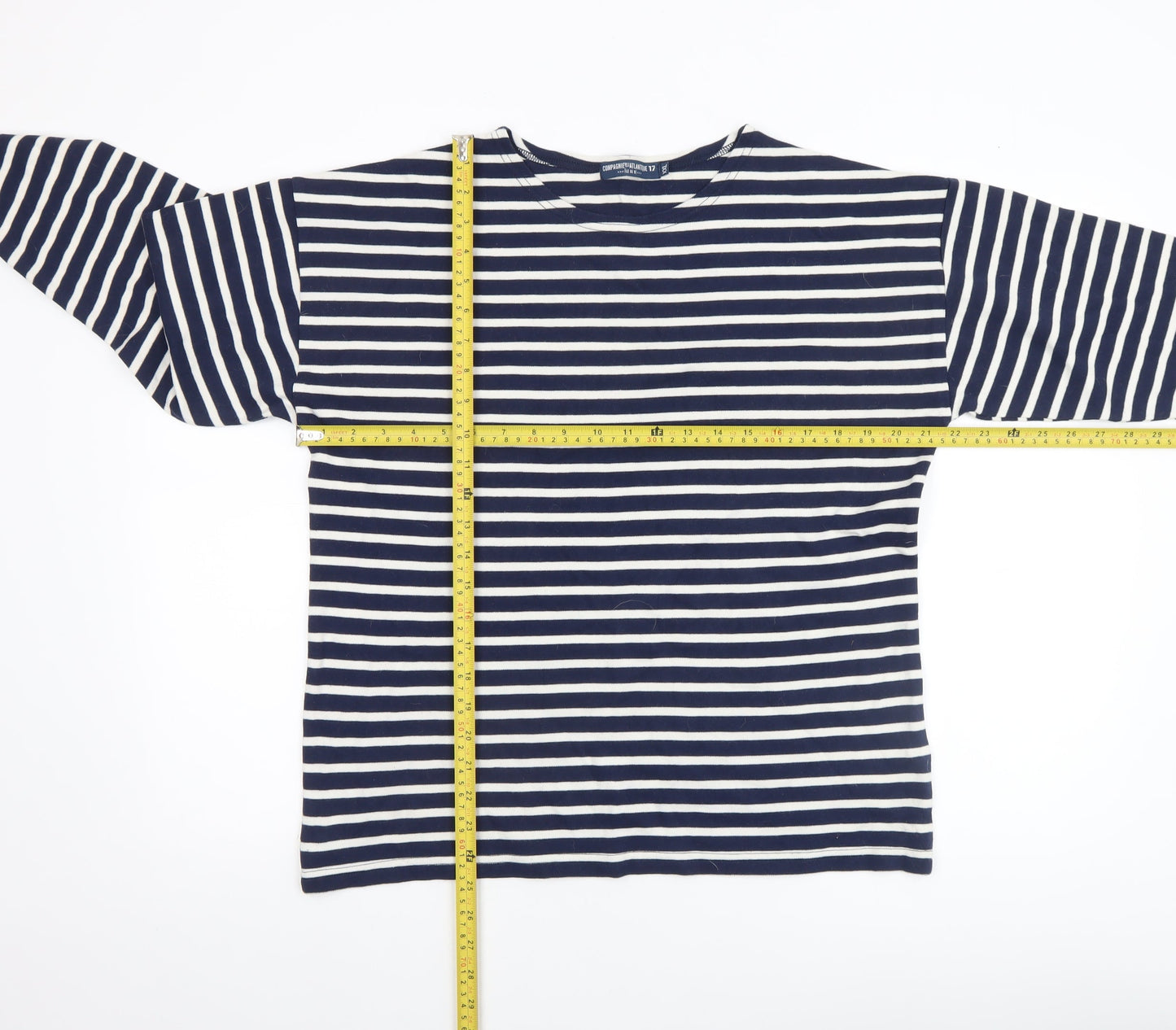 Compagnie de l’Atlantique Women Blue Striped Long Sleeve Cotton Top 2XL