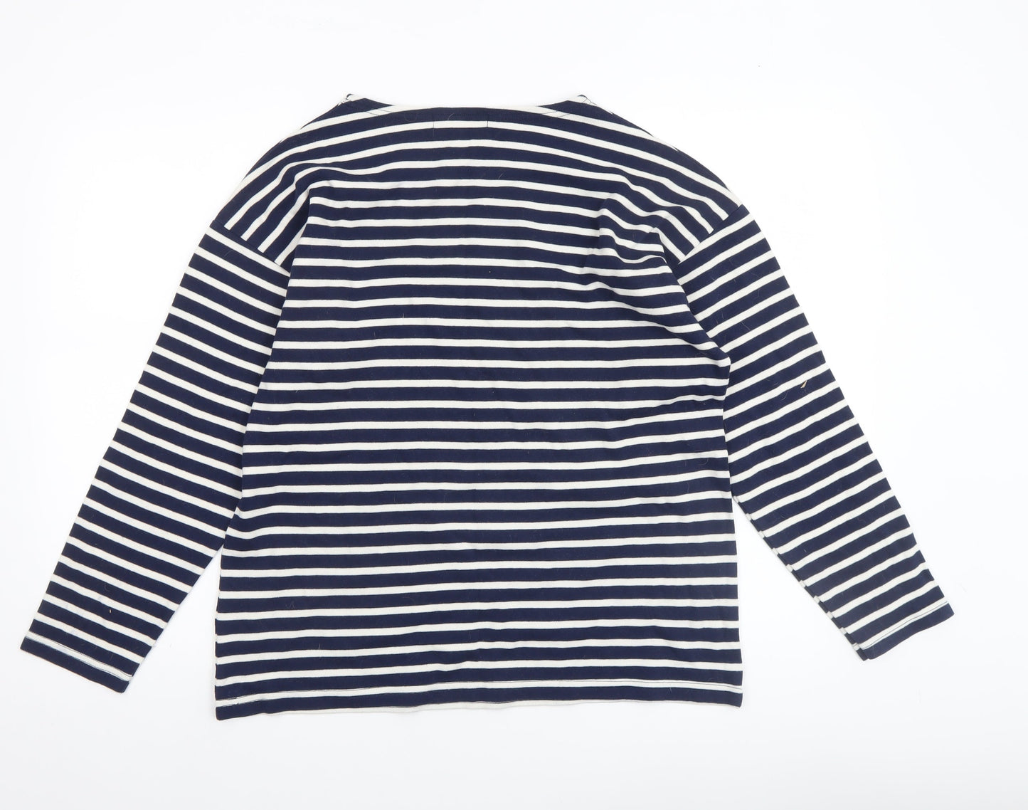 Compagnie de l’Atlantique Women Blue Striped Long Sleeve Cotton Top 2XL