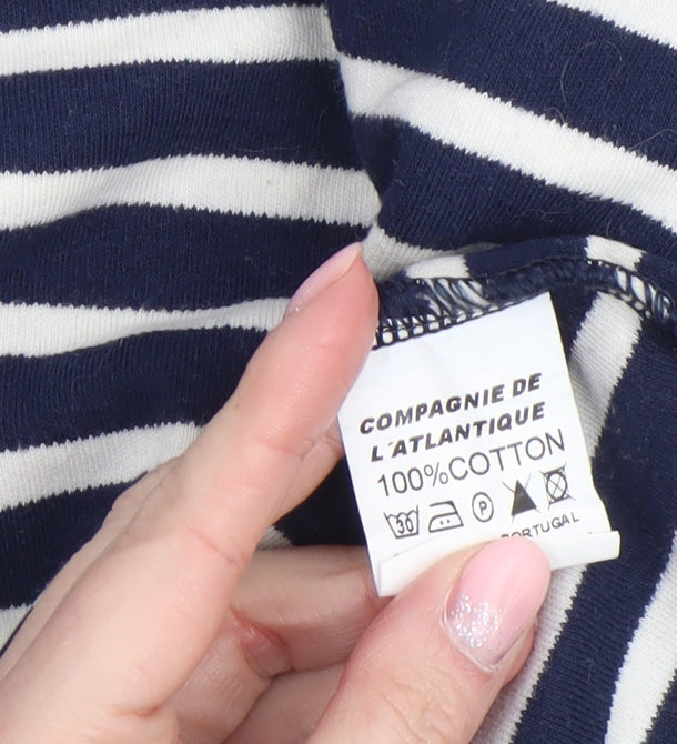 Compagnie de l’Atlantique Women Blue Striped Long Sleeve Cotton Top 2XL