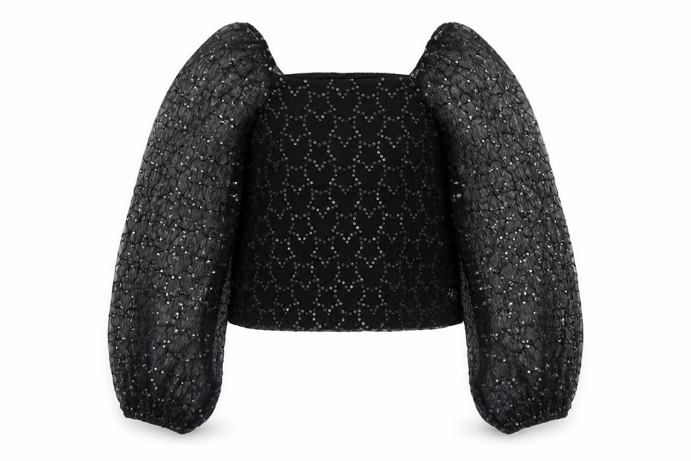 Angel & Rocket Girls Black Sequin Mesh Cropped Blouse 7 Years Partywear
