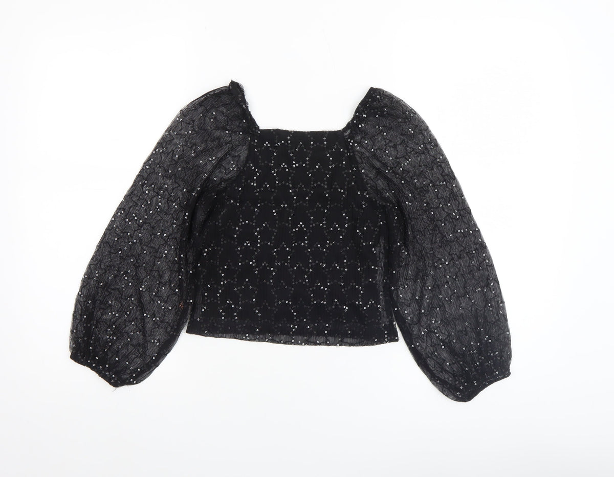 Angel & Rocket Girls Black Sequin Mesh Cropped Blouse 7 Years Partywear