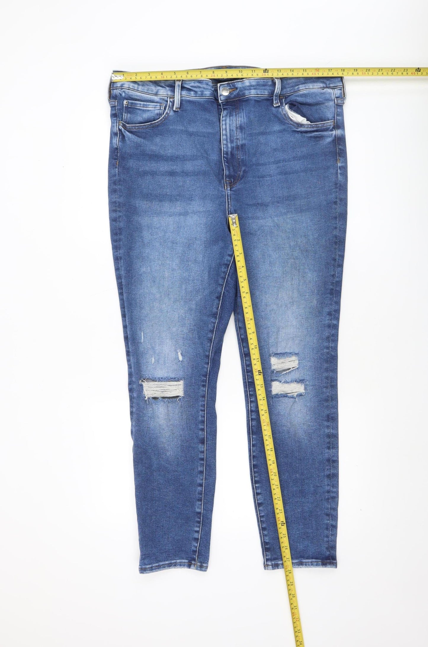 H&M Womens Blue Skinny Jeans Size 14 Distressed Stretch Denim