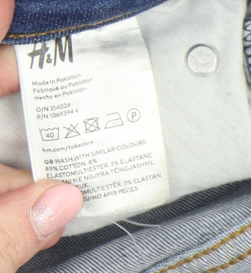 H&M Womens Blue Skinny Jeans Size 14 Distressed Stretch Denim