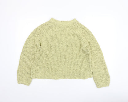 Close-up detail of Gallery women’s green chunky knit cotton jumper, size L
