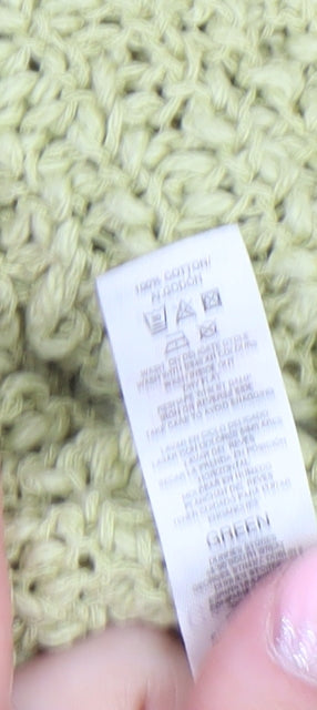 Brand and care label for Gallery women’s green chunky knit cotton jumper, size L