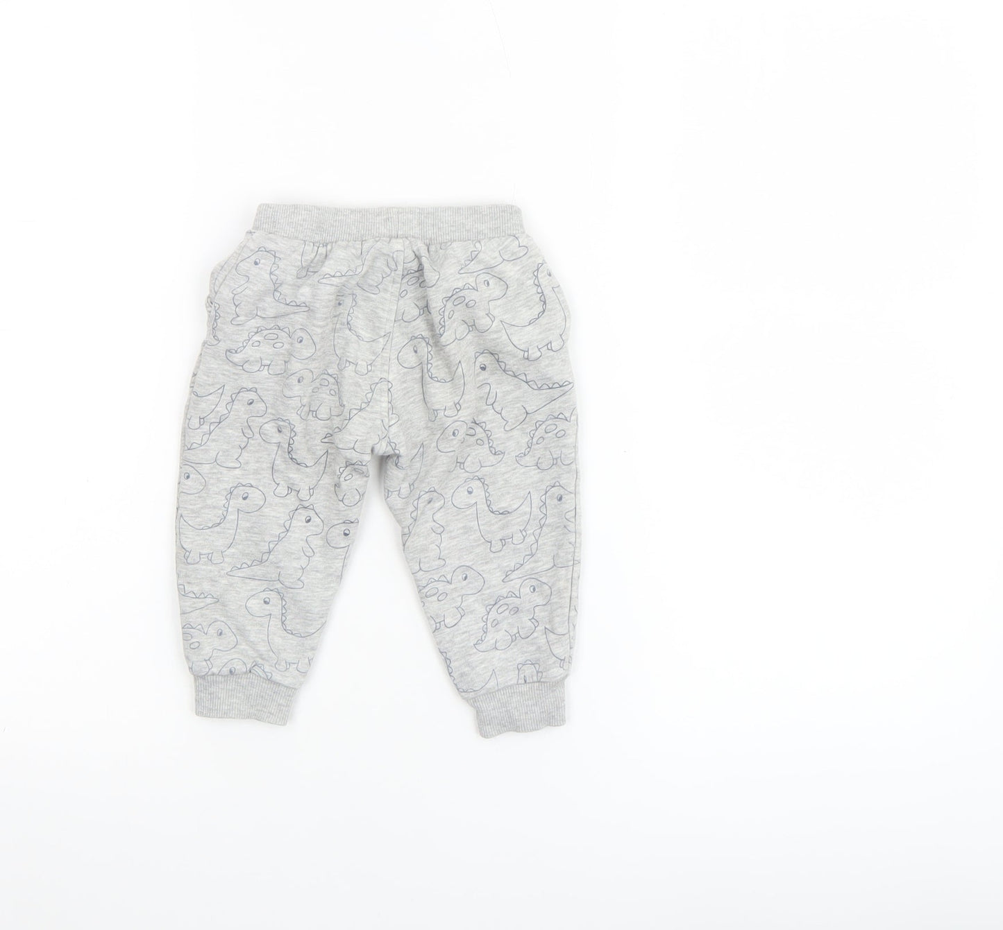 NPO Baby Grey Dinosaur Jogger Trousers 12 Months Unisex Cotton Blend
