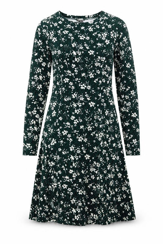 New Look Women’s Green Floral A-Line Knee Length Long Sleeve Dress Size 6
