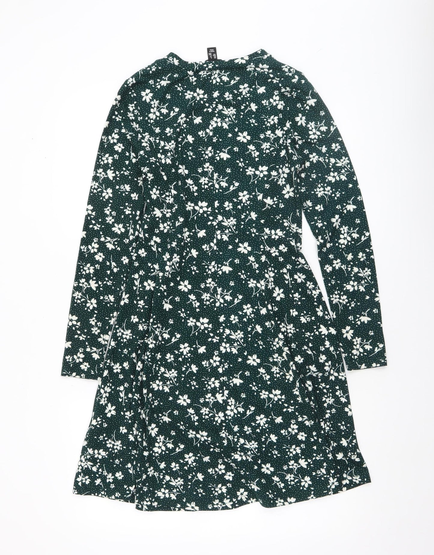 New Look Women’s Green Floral A-Line Knee Length Long Sleeve Dress Size 6