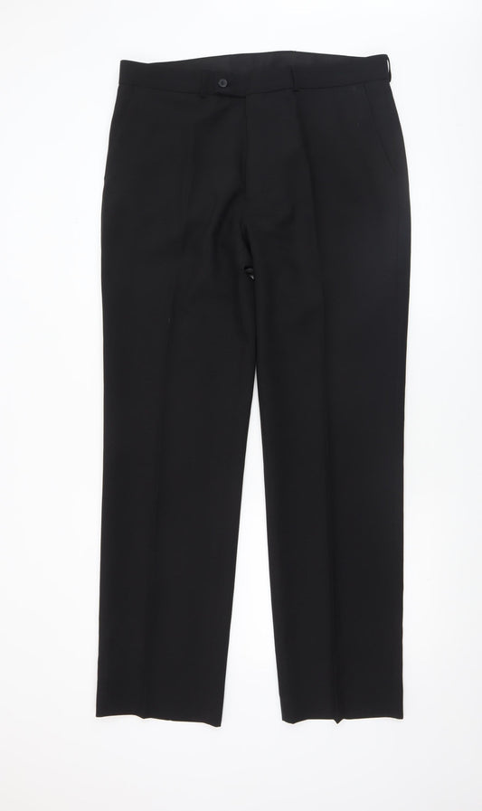 George Men's Black Regular Fit Dress Trousers 36W 33L Polyester