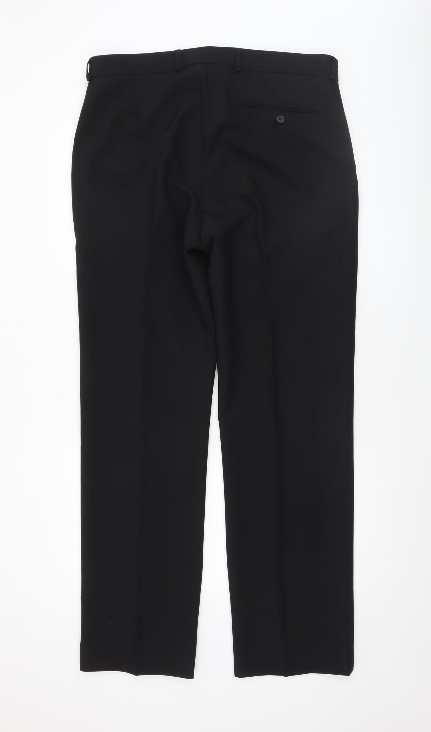 George Men's Black Regular Fit Dress Trousers 36W 33L Polyester