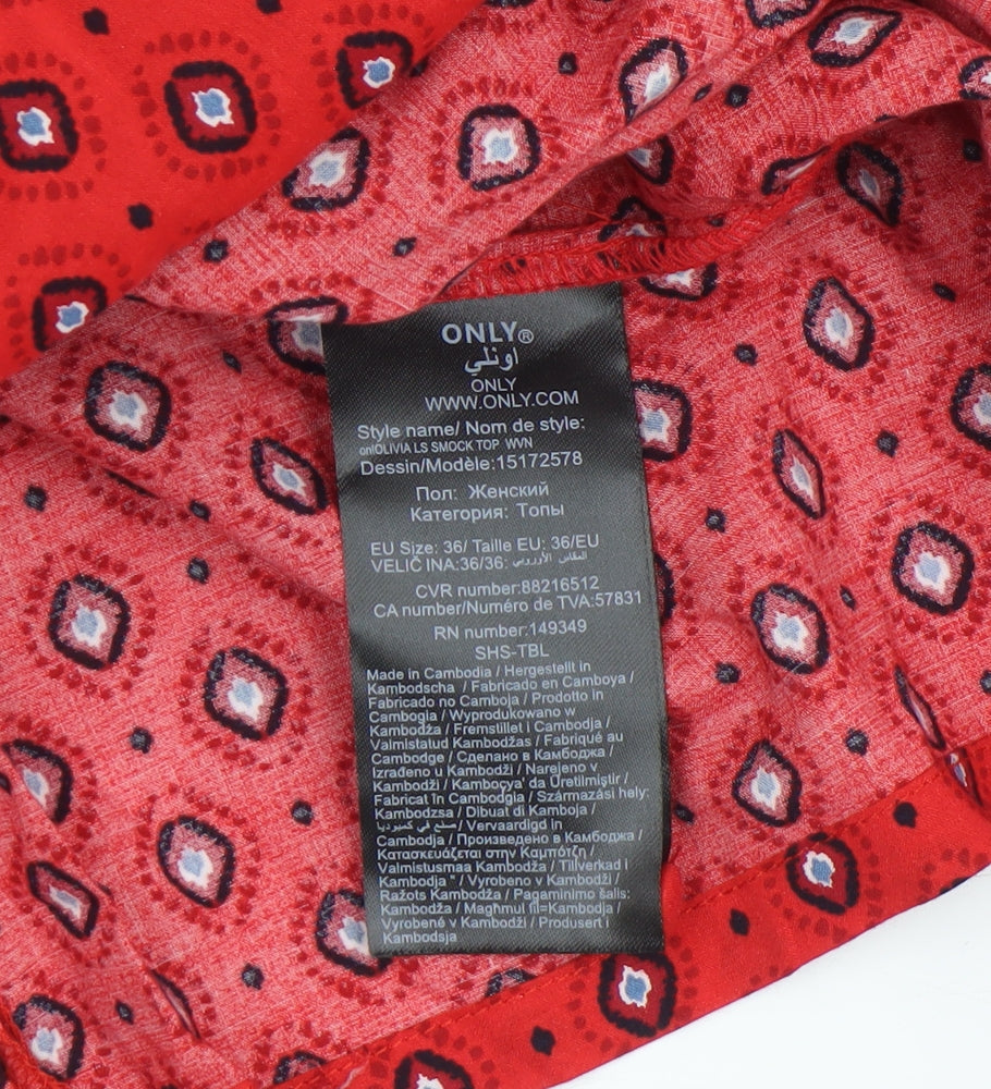 ONLY Women Red Geometric Long Sleeve Viscose Blouse Size 8