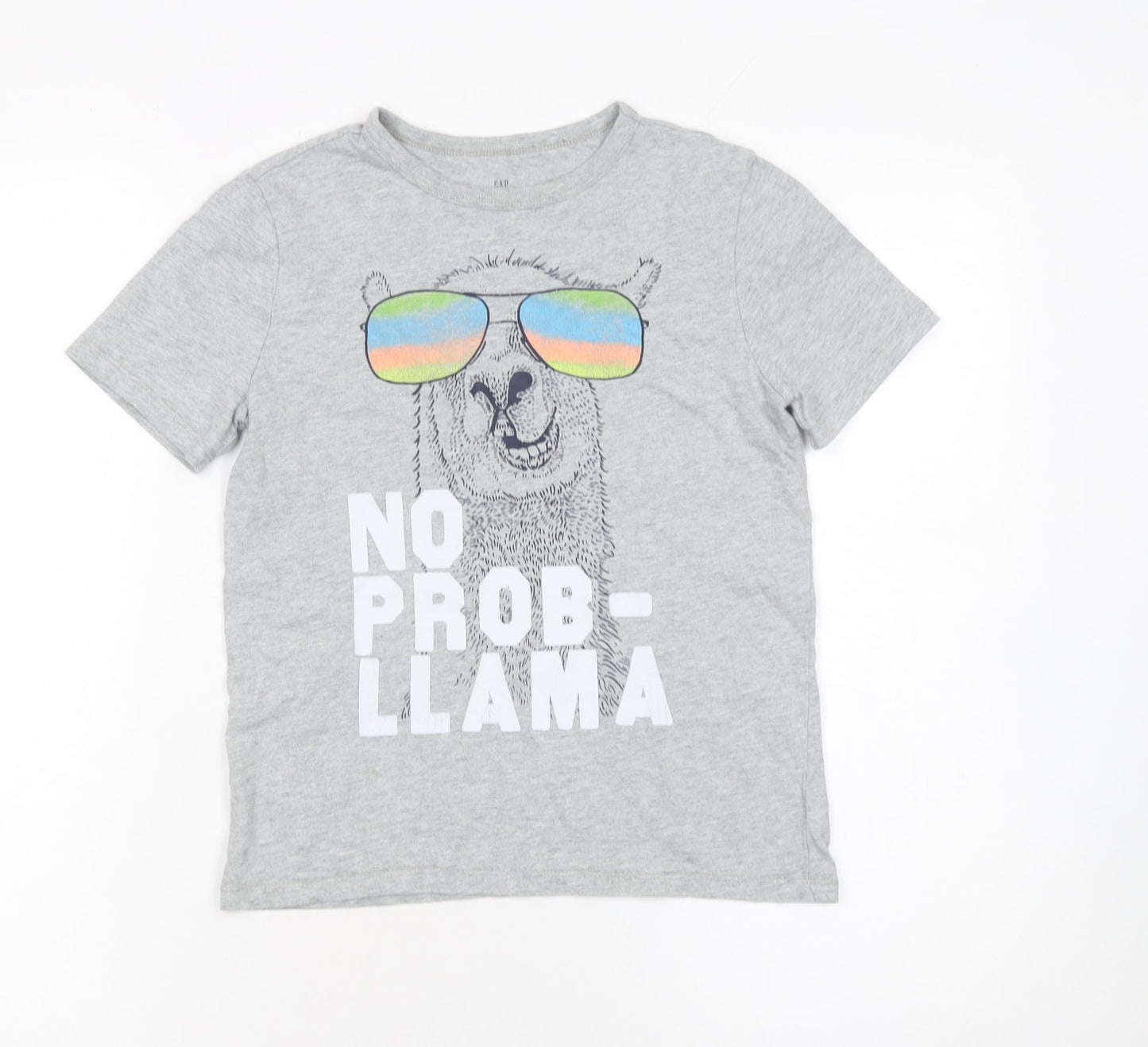 GAP Kids Boys Grey No Prob-llama Graphic Short Sleeve T-Shirt M
