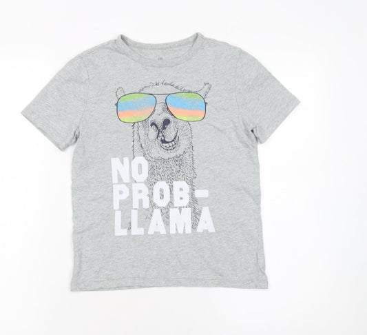 GAP Kids Boys Grey No Prob-llama Graphic Short Sleeve T-Shirt M
