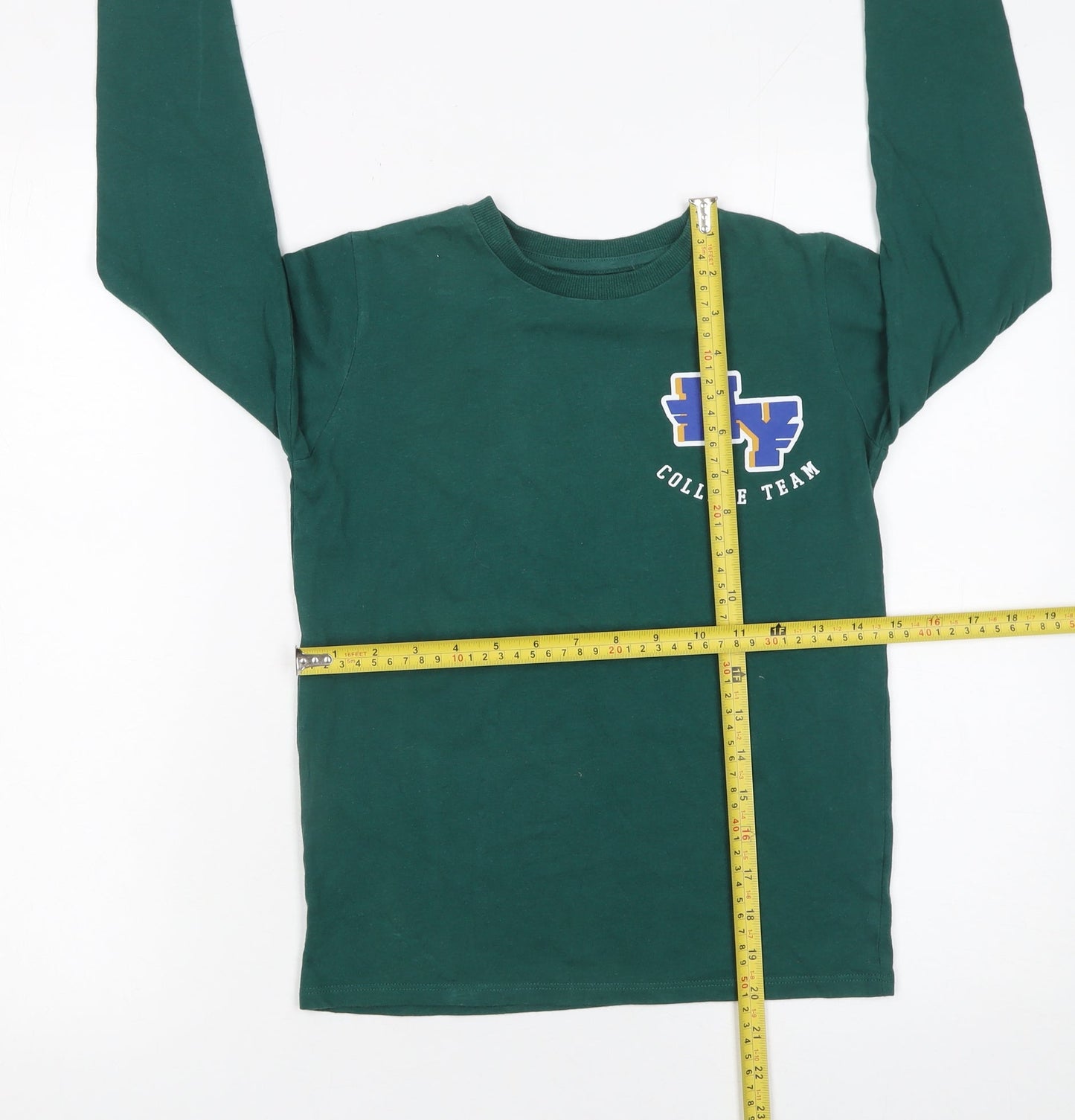 Dunnes Stores Boys Green Long Sleeve College Team Cotton T-Shirt 8-9 Years
