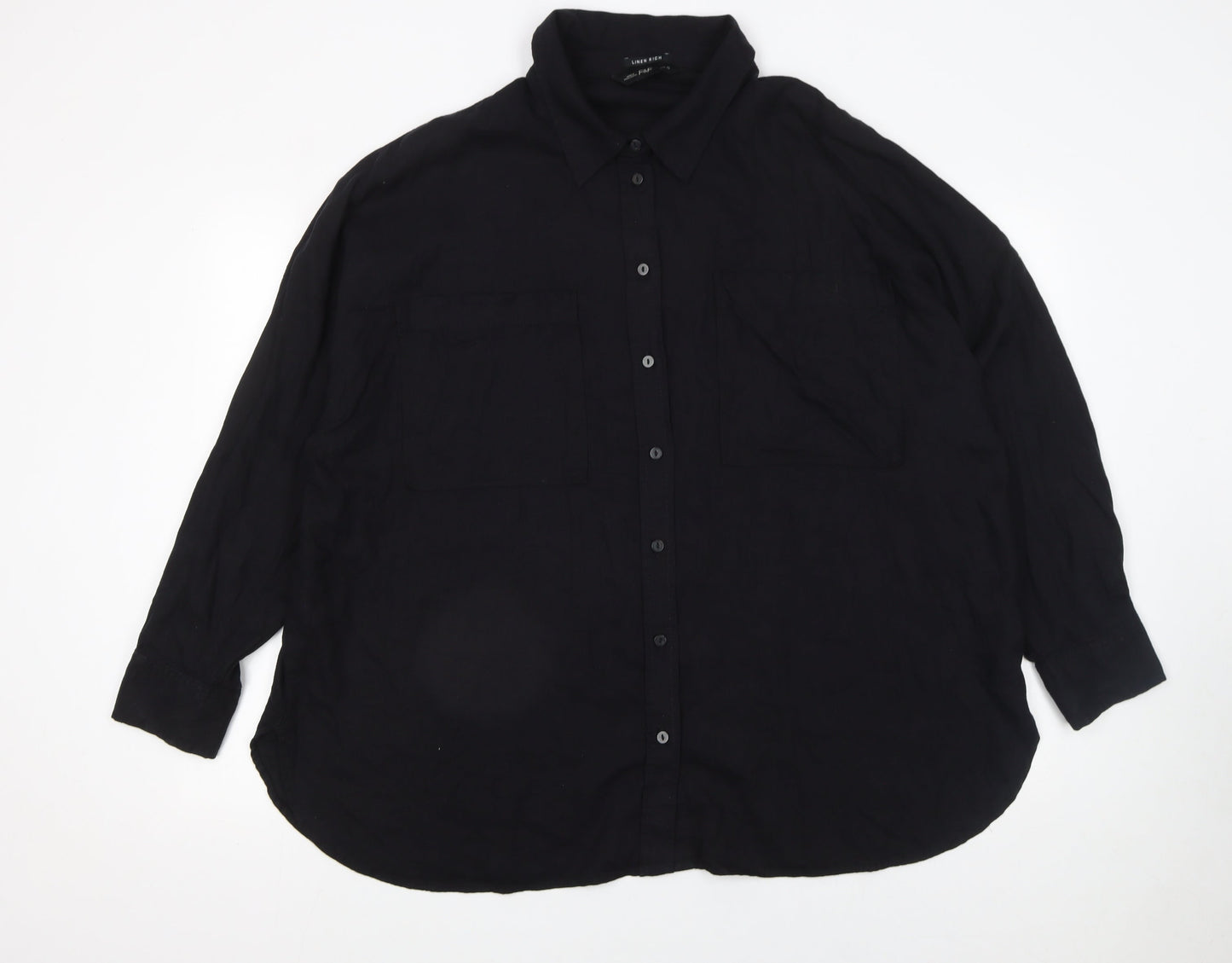 F&F Women’s Black Long Sleeve Collared Relaxed Button-Up Shirt UK 20