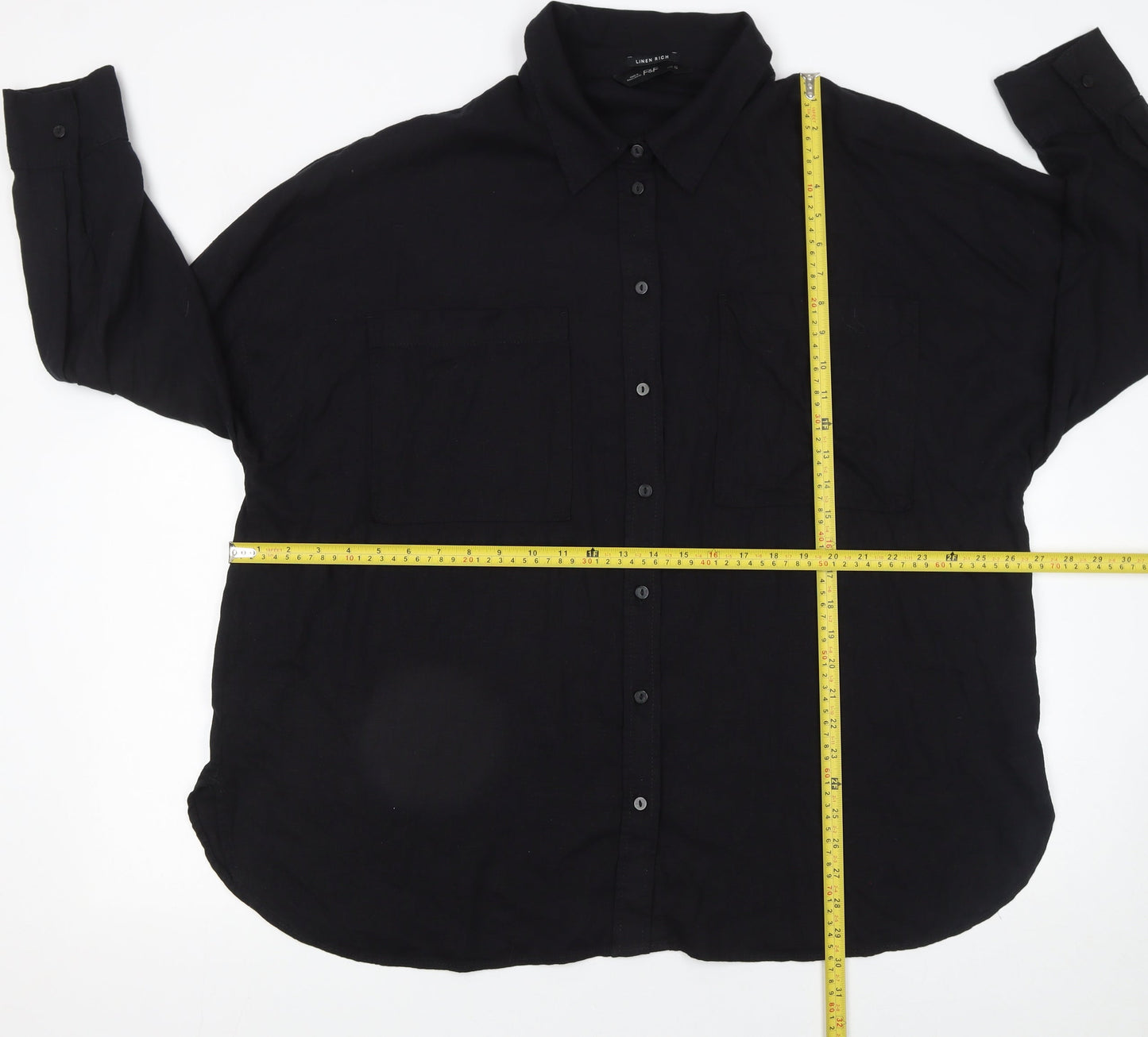 F&F Women’s Black Long Sleeve Collared Relaxed Button-Up Shirt UK 20