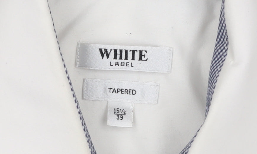 White Label Men's White Tapered Dress Shirt 15.5/39 Long Sleeve