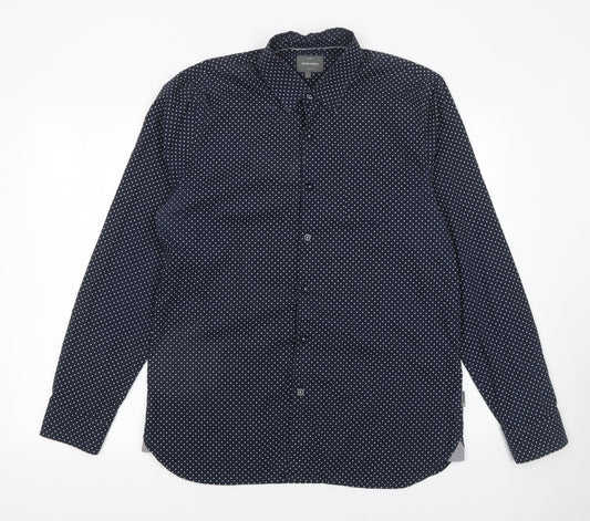 Peter Werth Men's Blue Polka Dot Long Sleeve Cotton Formal Shirt L