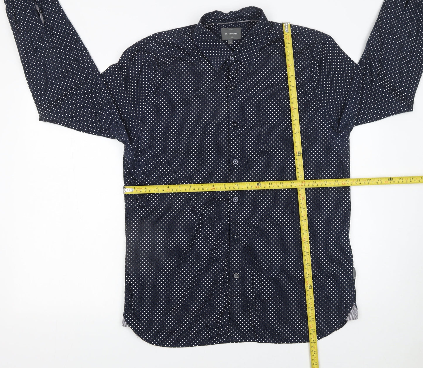 Peter Werth Men's Blue Polka Dot Long Sleeve Cotton Formal Shirt L