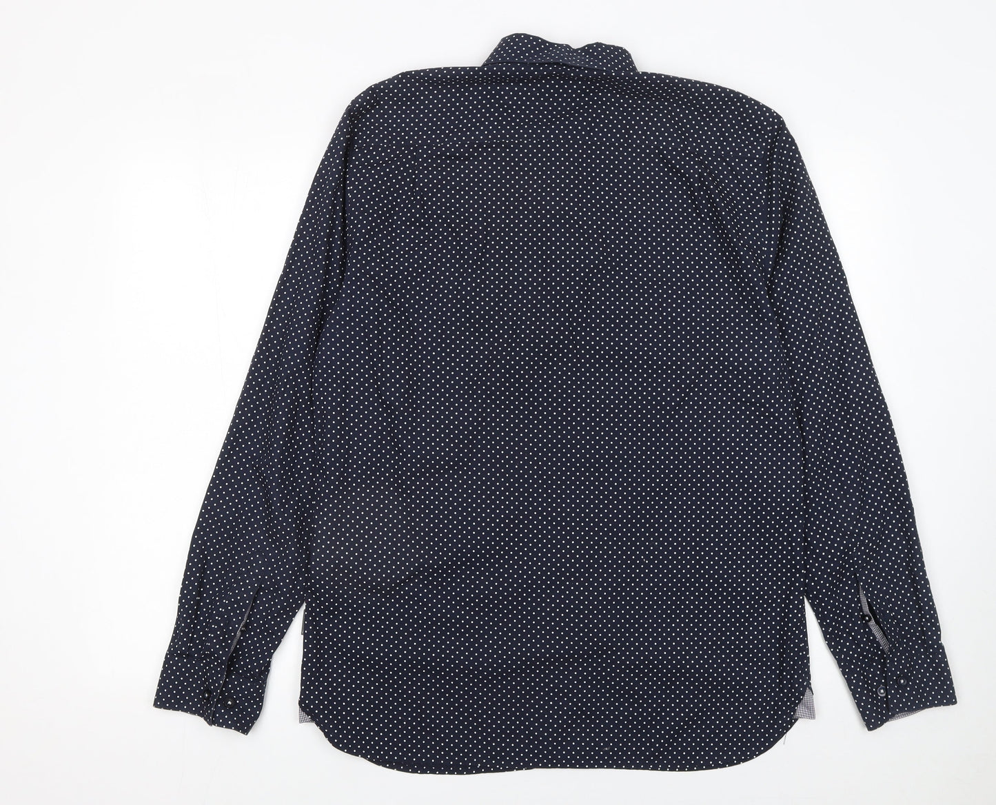 Peter Werth Men's Blue Polka Dot Long Sleeve Cotton Formal Shirt L