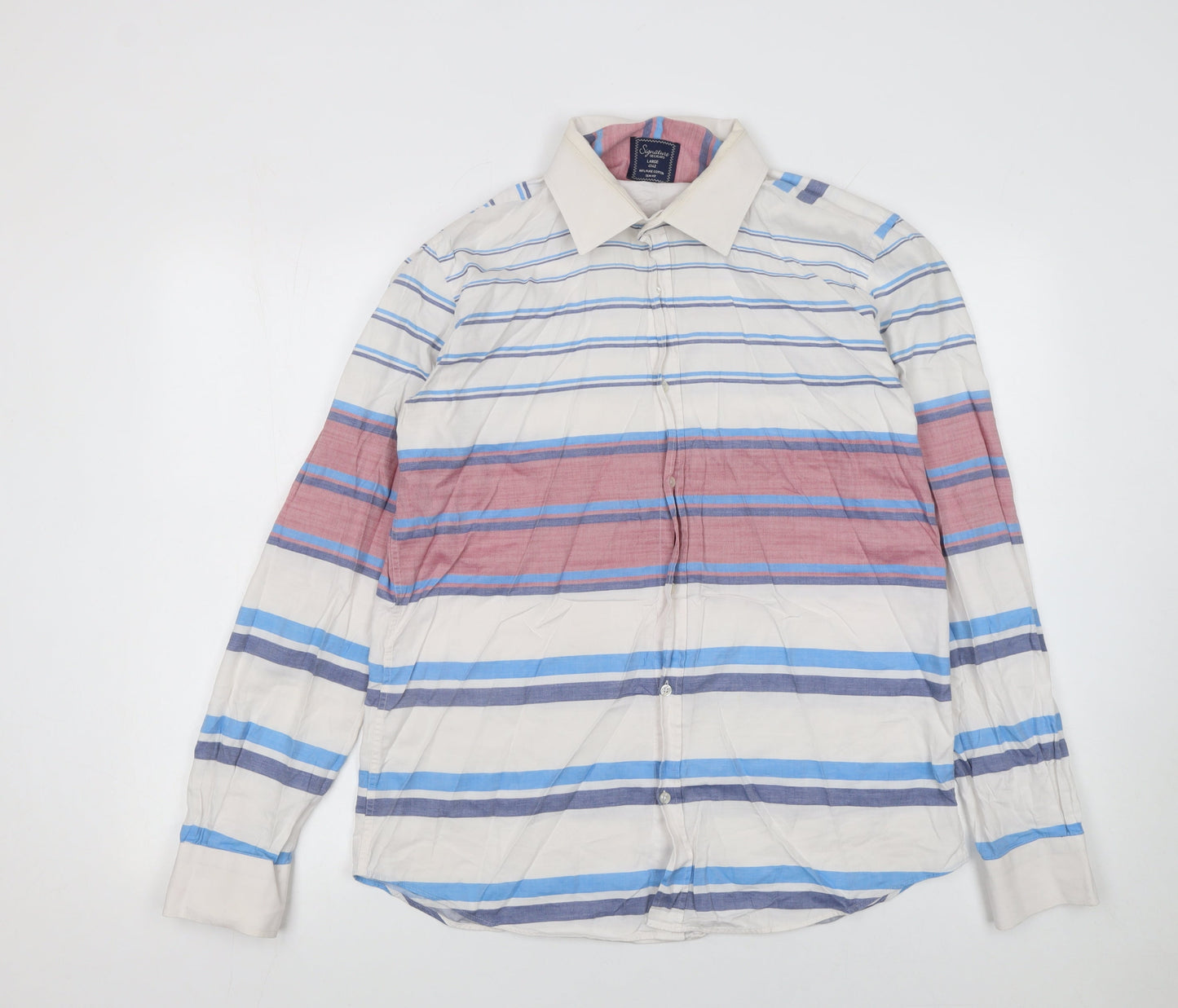Signature Segrato Men's Multicoloured Slim Fit Striped Cotton Shirt L