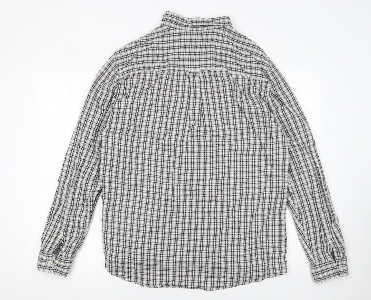 Tu Men's Grey Check Cotton Long Sleeve Button-Up Shirt L