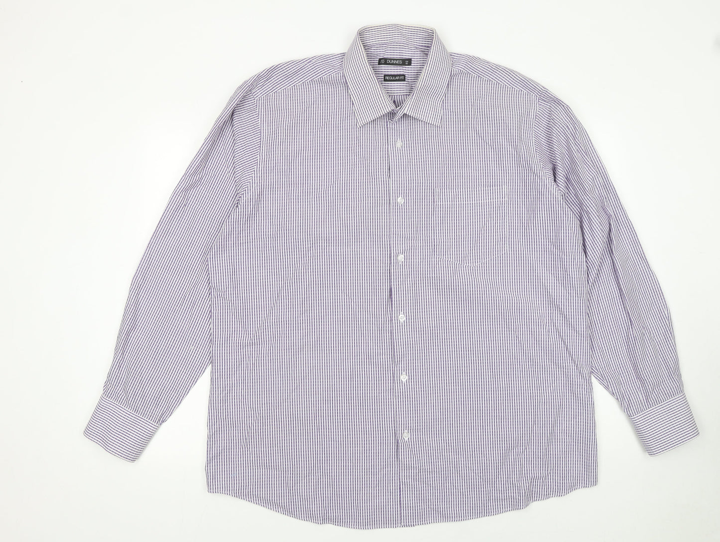 Dunnes Men’s Purple Striped Regular Fit Long Sleeve Cotton Shirt Size 17.5