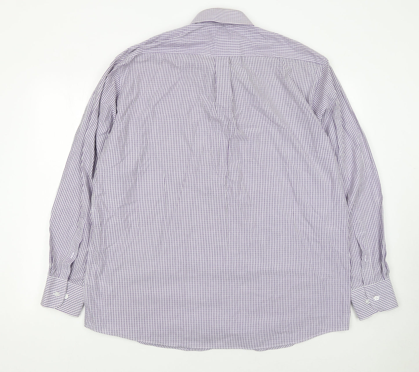 Dunnes Men’s Purple Striped Regular Fit Long Sleeve Cotton Shirt Size 17.5