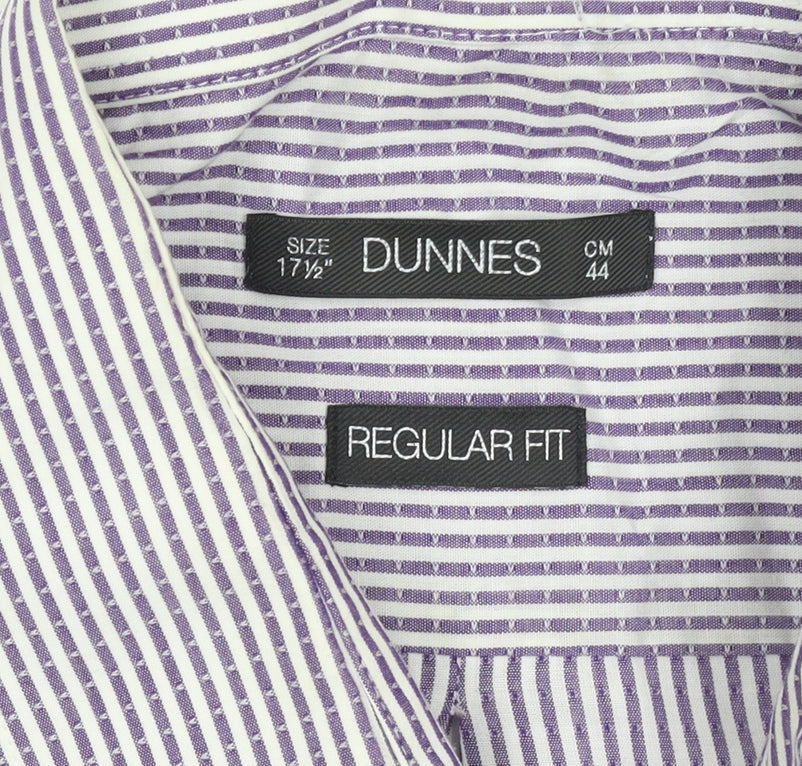 Dunnes Men’s Purple Striped Regular Fit Long Sleeve Cotton Shirt Size 17.5