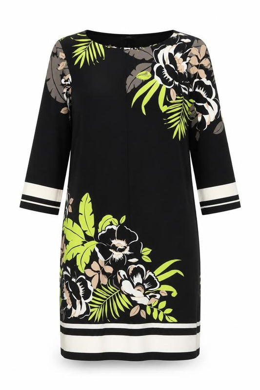 Wallis Women’s Black Floral Shift Dress M Knee Length 3/4 Sleeve