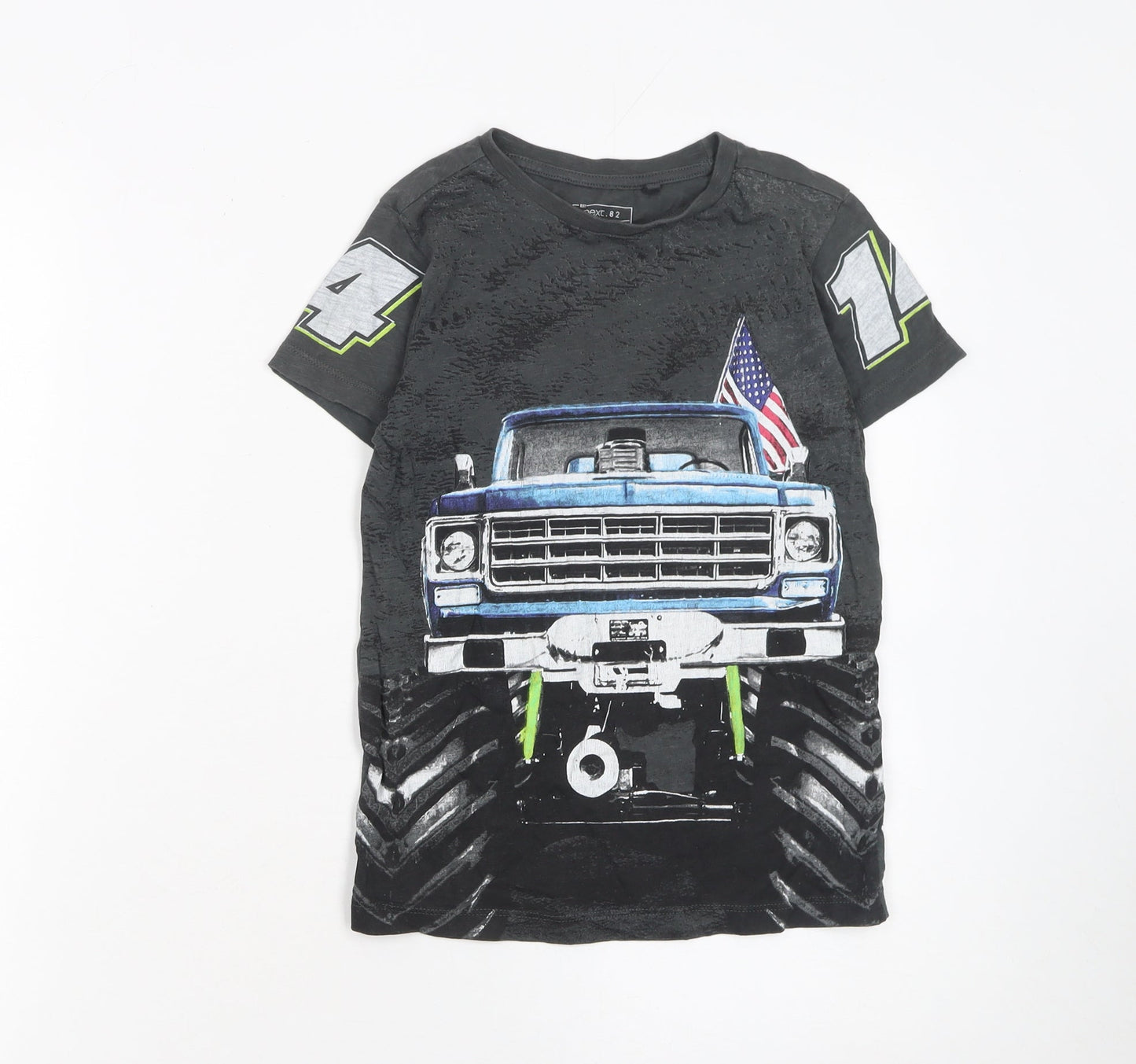 Next Boys Black Monster Truck Graphic T-Shirt 7 Years Cotton Short Sleeve