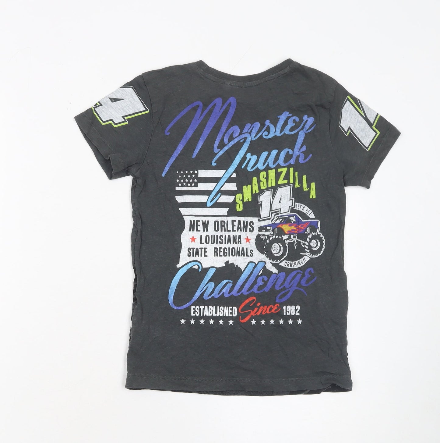 Next Boys Black Monster Truck Graphic T-Shirt 7 Years Cotton Short Sleeve