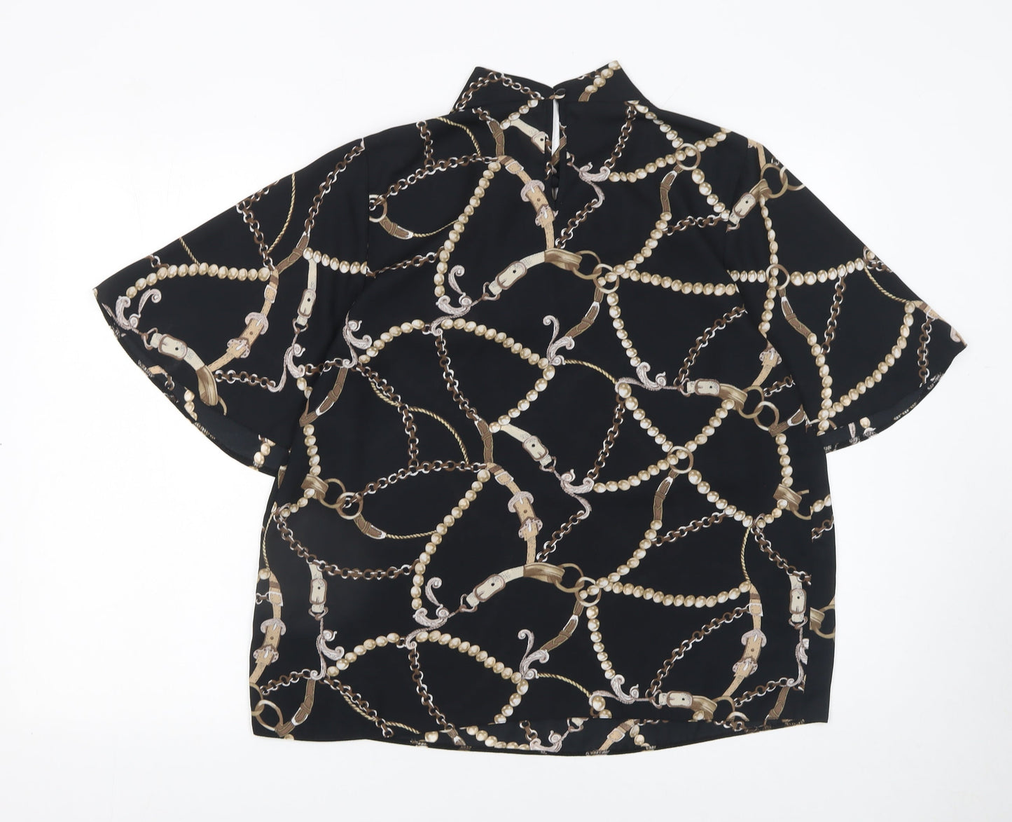 Dorothy Perkins Women's Black Chain Print Short Sleeve Blouse Size 14