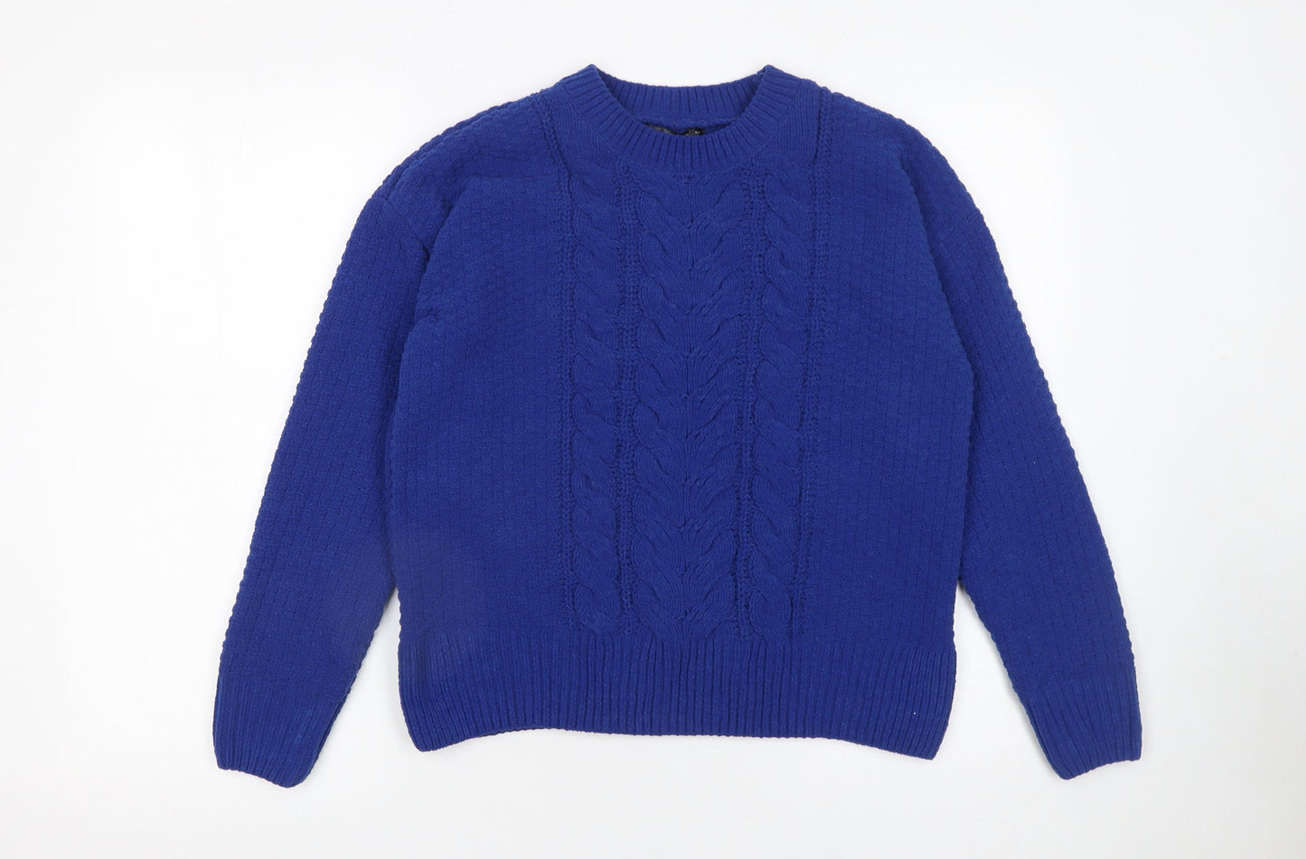 Dunnes Stores Women's Blue Cable-Knit Crew Neck Jumper Size S